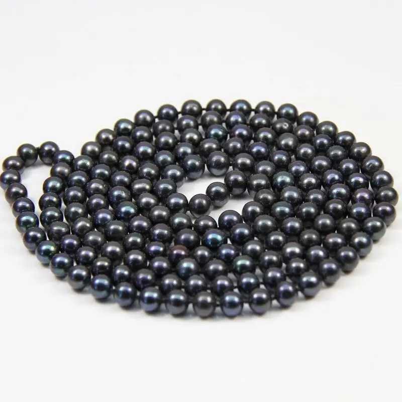 

New7-8mm Black real akoya Cultured Pearl Necklace 50"