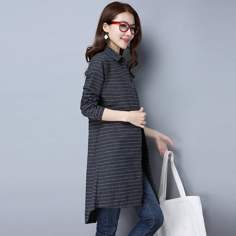 #2904 длинные рубашки для женщин Повседневная тонкая полосатая рубашка с длинным