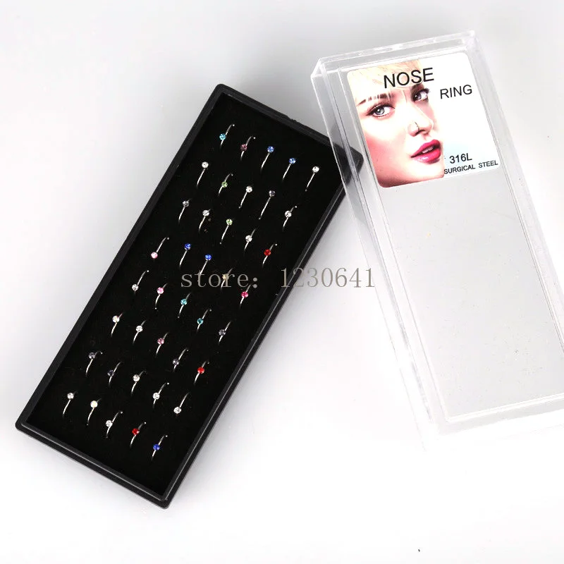 40 шт./компл. для женщин Модный с кристаллами со стразами колье в нос кольцо ложная