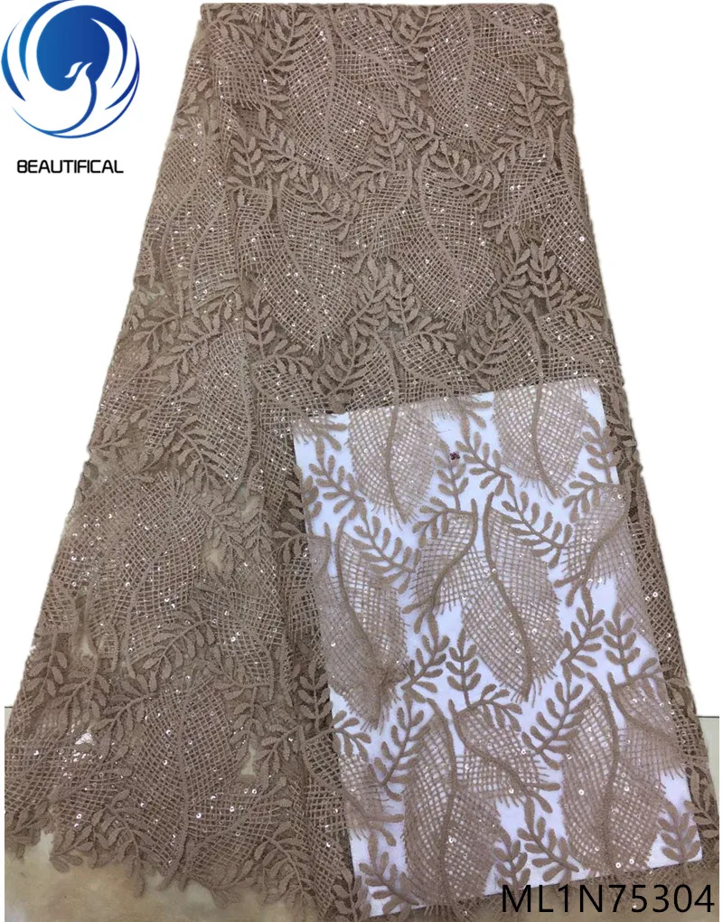 Beautifical French lace fabrics white bridal embroidery sequins fabric for wedding nigeian net 5yards ML1N753 | Дом и сад