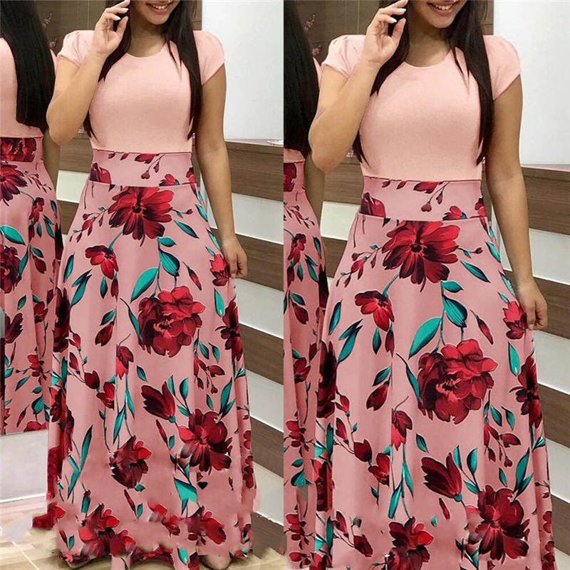 2019 Popular Women Long Skirt Floral Maxi Dress Prom Evening Party High Waist Floor-Length Top Beach Casual Sundress | Женская одежда