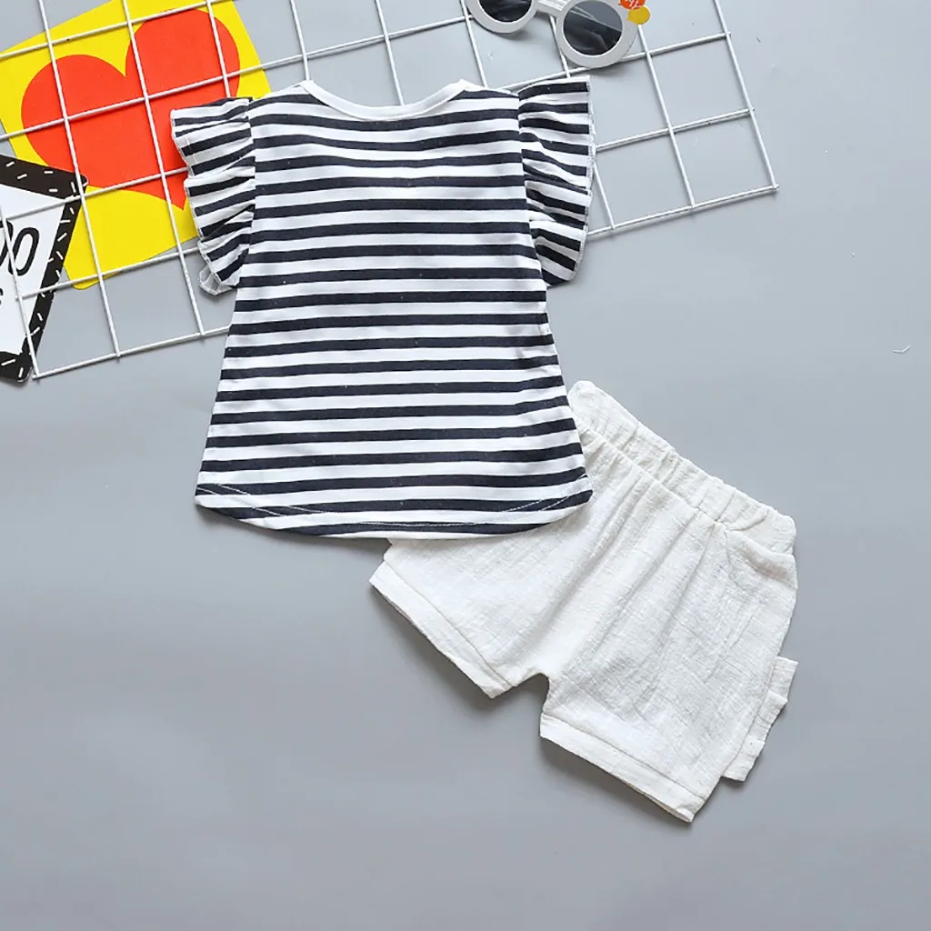 SAGACE/летние комплекты из 2 предметов детская хлопковая одежда в полоску с бантом
