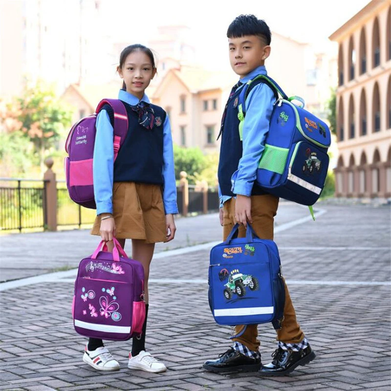 

2021 NEW Children School Bags teenage Girls and Boys Orthopedic Backpack cartoon butterfly car School Bag 2pcs/set kids book bag