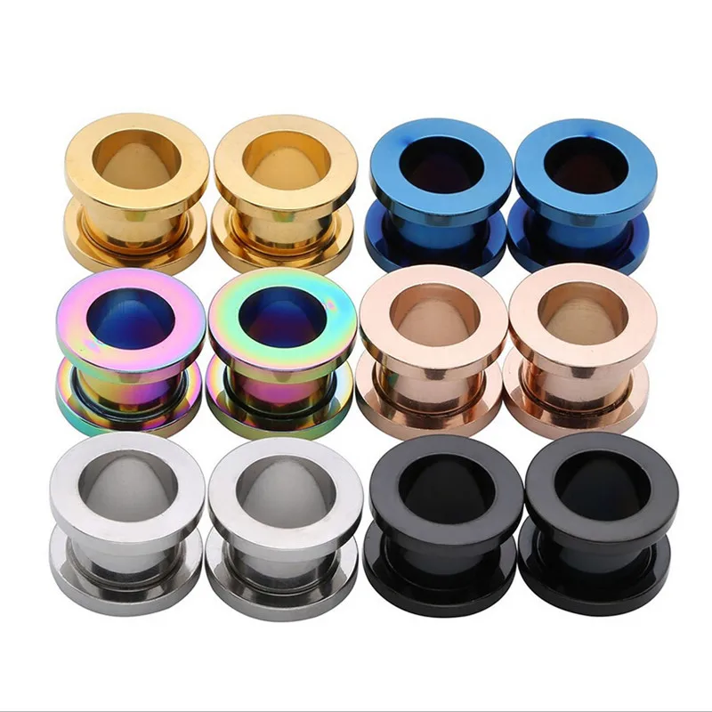 Новые черные затычки для ушей из нержавеющей стали туннели пирсинга измерители