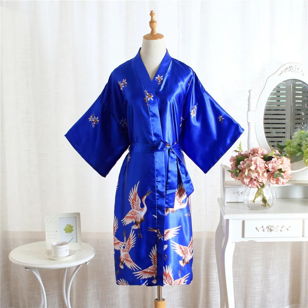 Women Casual Yukata Robe Rayon Satin Sleepwear Nightgown Summer Kimono Bathrobe Sexy Wedding Bride Bridesmaid Dressing Gown | Женская