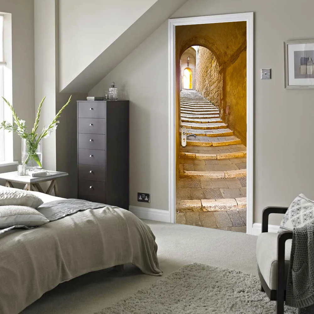 Stone Steps Pattern Door Renovation Poster 3D Vinyl Wall Stickers for Bedroom Waterproof Self-adhesive Decals Art Murals | Дом и сад
