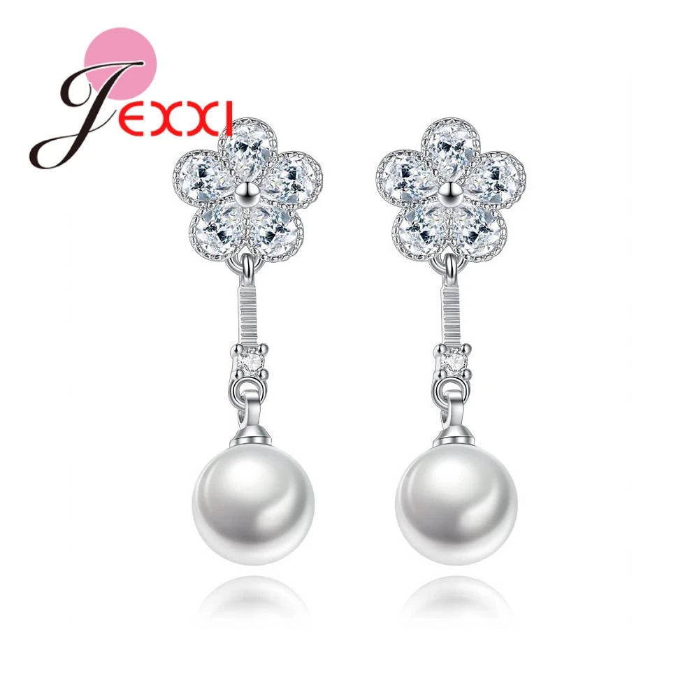

Sweet Women Girls Jewelry 925 Sterling Silver Pendant Earrings Flower Design Cubic Zircon High Quality Wholesale Fashion