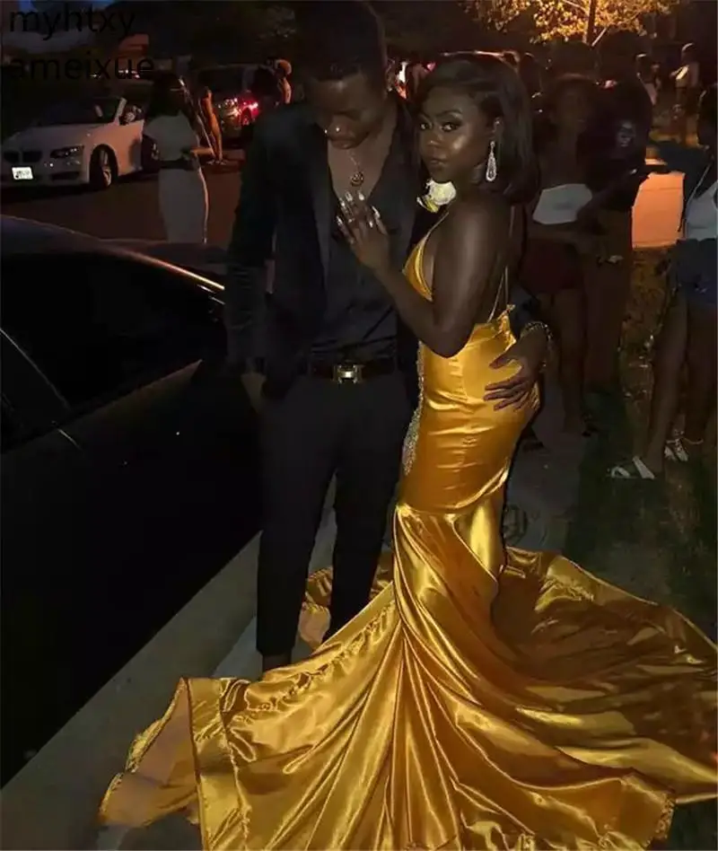 Женское длинное вечернее платье желтое пикантное трапеция до пола с высоким