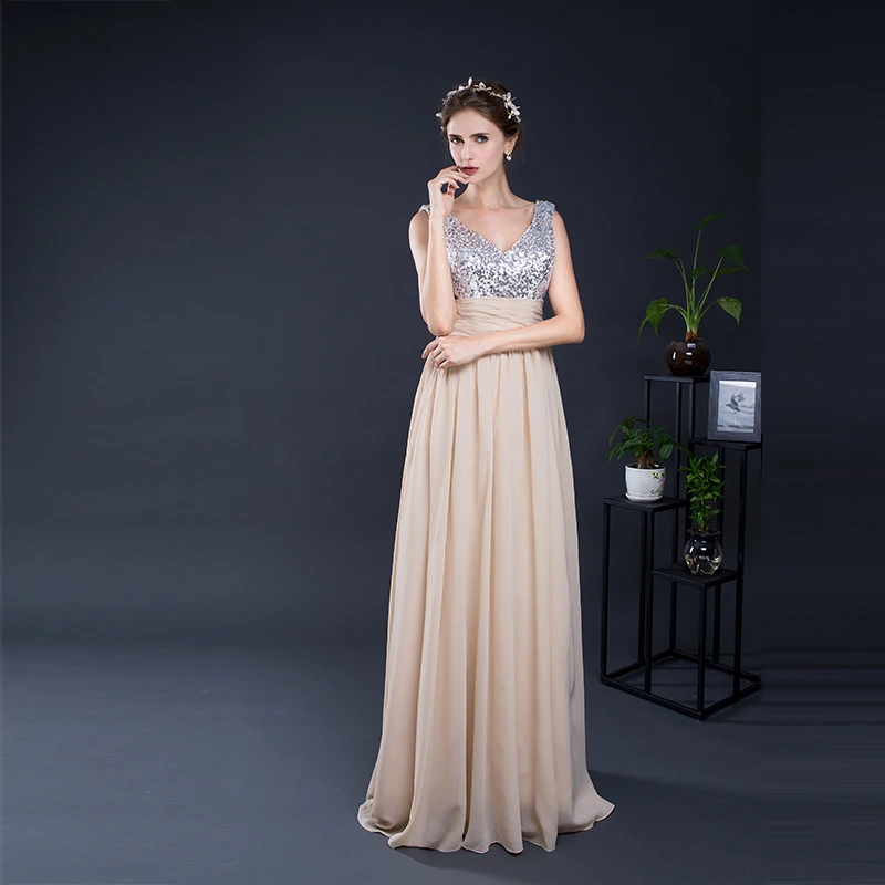 Forevergracedress Шампанское платье подружки невесты Новинка Длинные шифон Кружева на