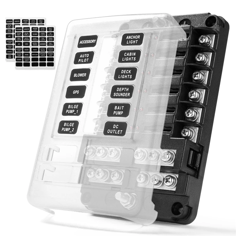 MICTUNING 12 Контурные блоки предохранителей коробка 12 способ лезвия предохранителей держатель для авто автомобиля лодки морской с Светодиодный индикатор 32 В пластиковая крышка