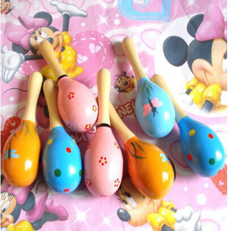 

free shipping 20pcs/lot Kid Rattle Wooden Toys fashion 12cm Wooden maracas baby toy wholesale