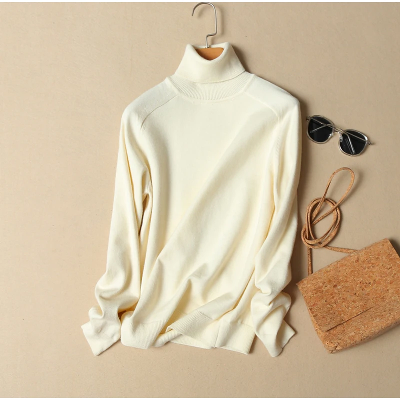 2018 Winter Women's Turtleneck Sweater Loose-Hair Knitting Thick-Backed Elastic Large Size Keep Warm Pure Color A191 | Женская