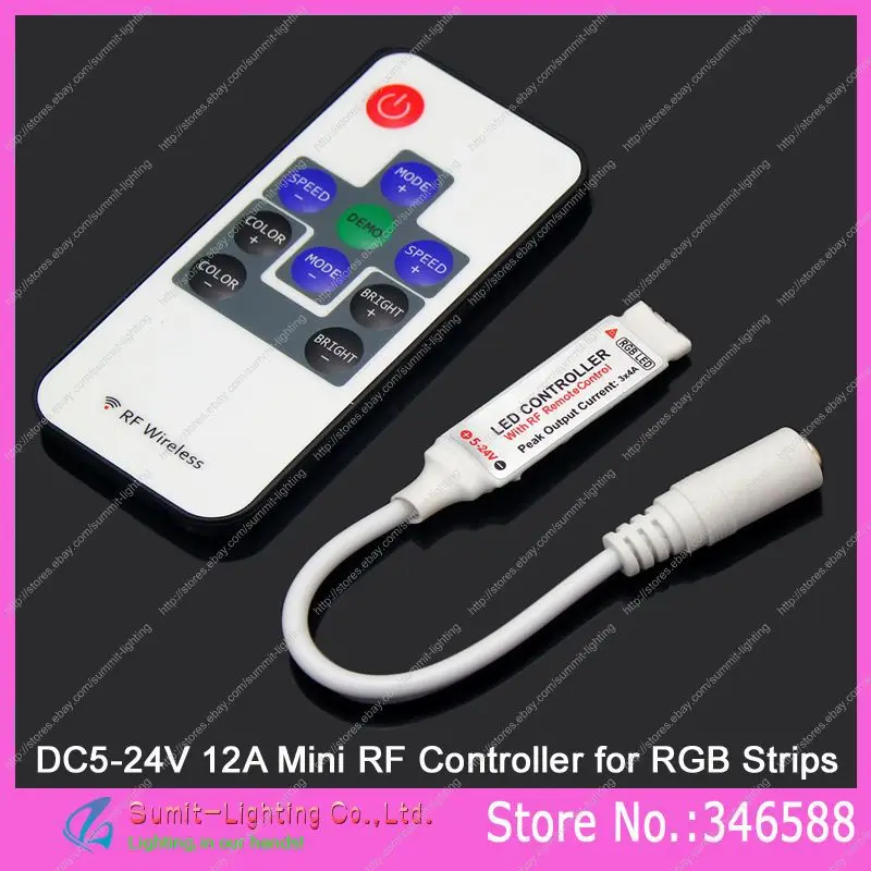 DC5V 24V 12A 3 канала мини тонкий RGB контроллер с 10 клавишным радиочастотным пультом
