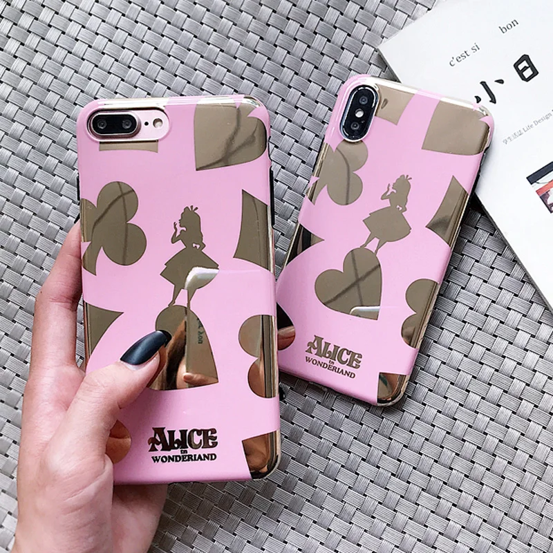 For iPhone XS Max Cute Case Alice mirror Soft Coque Phone Cases for Apple Xs XR X 7 7plus 8 8plus 6 6Sp shell pink case |
