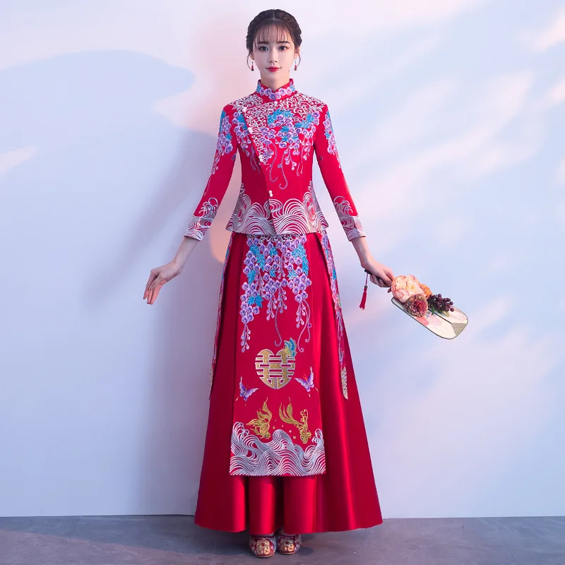Современное китайское традиционное свадебное платье Ципао Vestido Восточное дракон