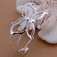 silver color exquisite luxury gorgeous fashion openwork inlaid stone butterfly bracelet charm birthday gift b109