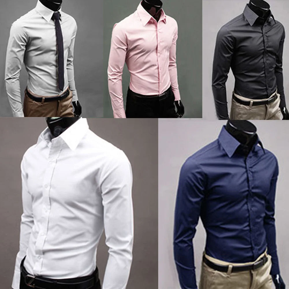 

Fashion Men Luxury Casual Formal Shirt Long Sleeve Slim Fit Business Shirts Top