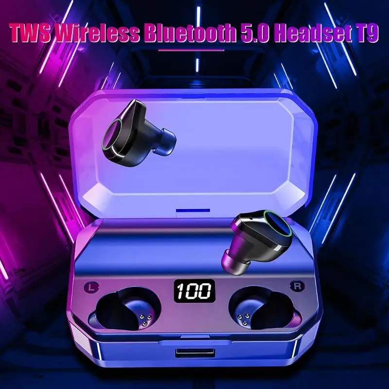 TWS T9 Bluetooth V5.0 гарнитура беспроводные наушники стерео IPX7 водонепроницаемые