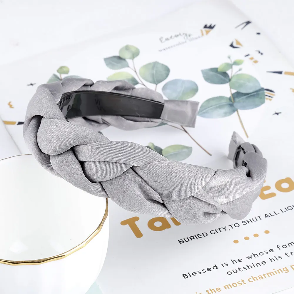 E Satin Корейская мода, однотонная бархатная косичка из ткани, повязка на голову с зубами для женщин, аксессуары для волос, повязка на голову для девочек, широкий обруч для волос - Цвет: E Satin