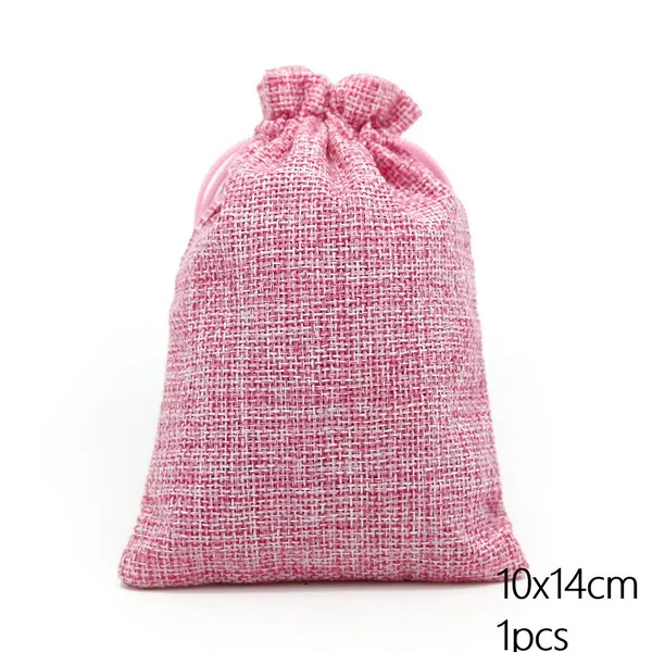 Pink Хлопковые льняные Подарочные мешки 10x14 см для упаковки ювелирных изделий, мешочек для смартфонов, сумок, для Одежда для свадьбы, дня рождения ожерелье «леденец» 9 Цвета - Цвет: Pink