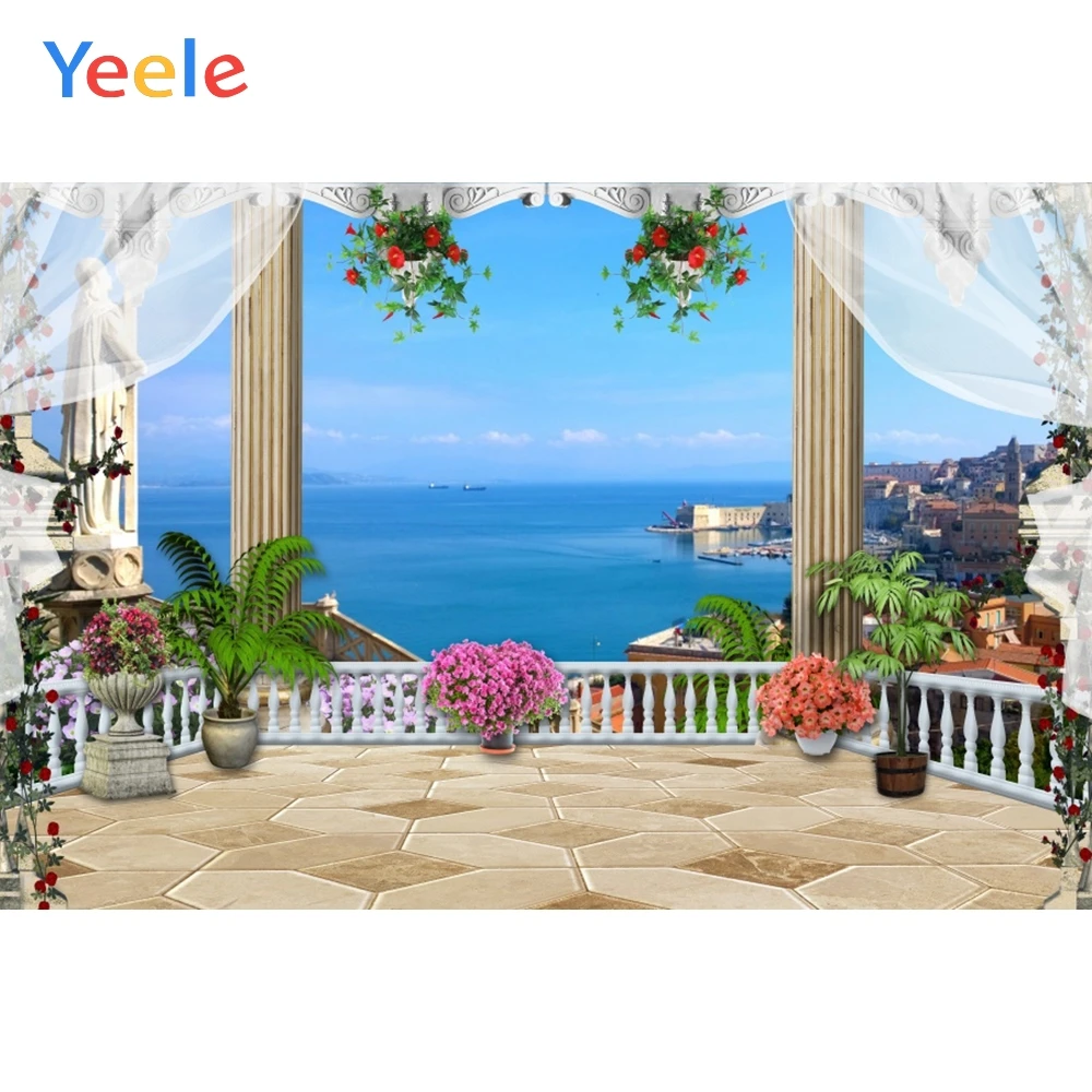 Фоны для фотосъемки Yeele с изображением занавеса морской деревни растений пейзажа