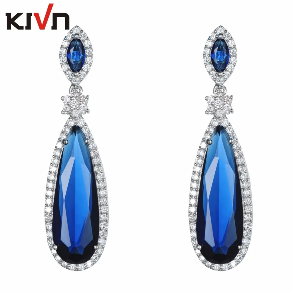

KIVN Fashion Jewelry Luxury Drop Pave Blue CZ Cubic Zirconia Wedding Bridal Earrings for Womens Gilrs Birthday Christmas Gifts