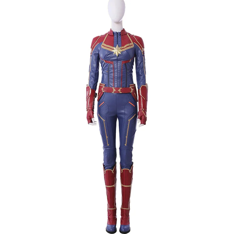 MARVEL COMICS Captain Marvel Ms. Carol Danvers Cosplay Costume Halloween Uniform Jumpsuit+Vest+Gloves+Belt+Shoes XS-XXL | Тематическая