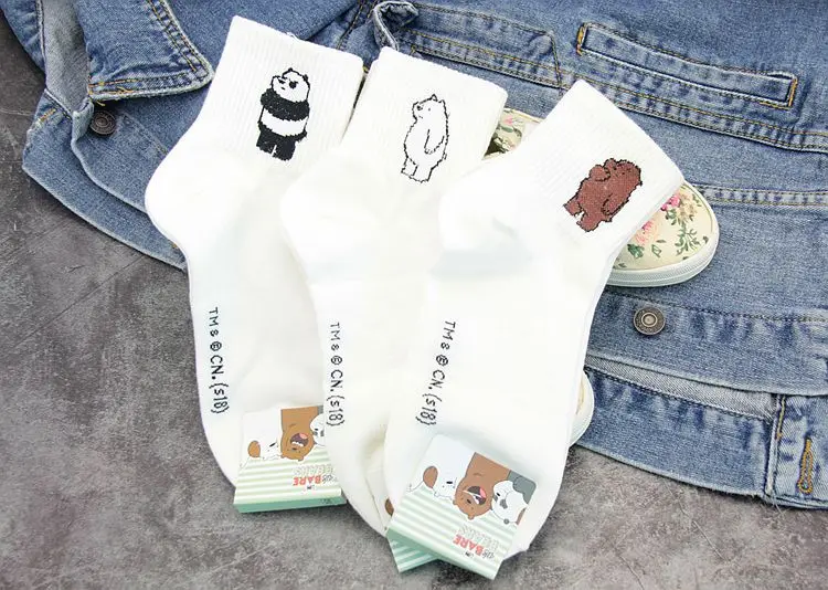 Anime We Bare Bears printed sock Grizzly Panda IceBear cute funny women socks spring autumn comfort sweat absorbent cotton sock