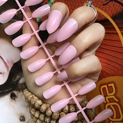 Nude Pink 11 Розовые шпильки накладные ногти блестящие средней длины форма капли воды поддельные ногти для повседневной носки 24 шт на дереве ногтей - Цвет: Nude Pink 11
