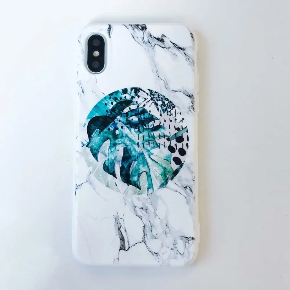 Чехол для телефона с изображением листьев карамельного цвета для iPhone 11 Pro X 6 6s 7 8 Plus XR XS Max кактус растения Модный мягкий резиновый, силиконовый, из термопластичного полиуретана, чехол для Fundas Coque для - Цвет: Green white marble