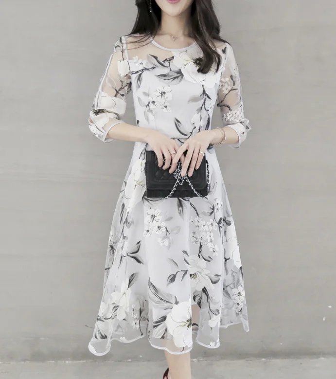 Женское летнее платье Пляжное с рукавом 3/4 повседневное до середины икры