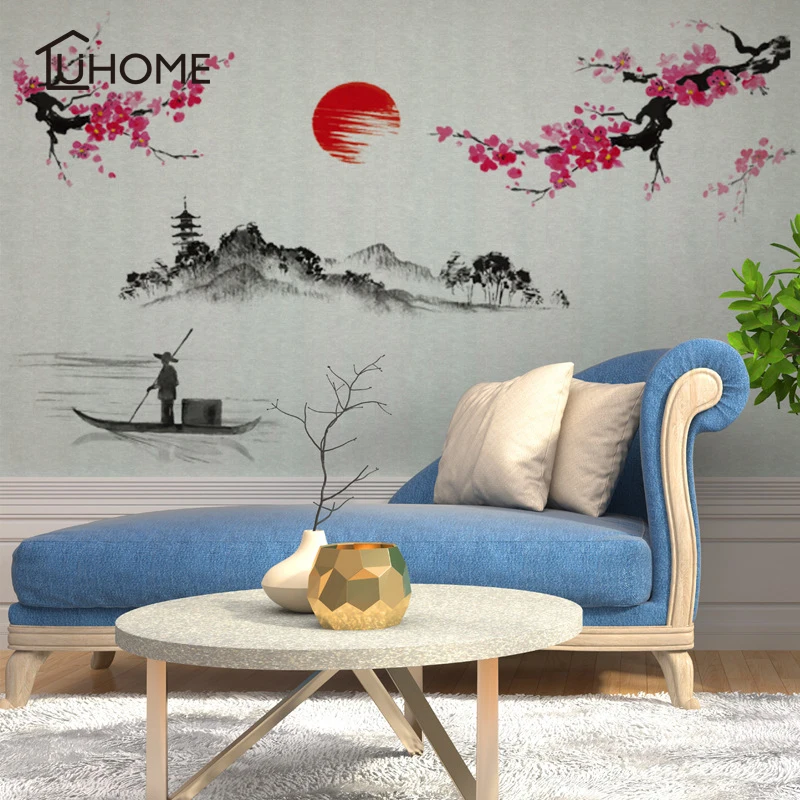 

Chinese Landscape Mountain-River Ink Painting Calligraphy Wall Decal Home Wallpaper Poster Art Living Room Wall Graphic100x130cm