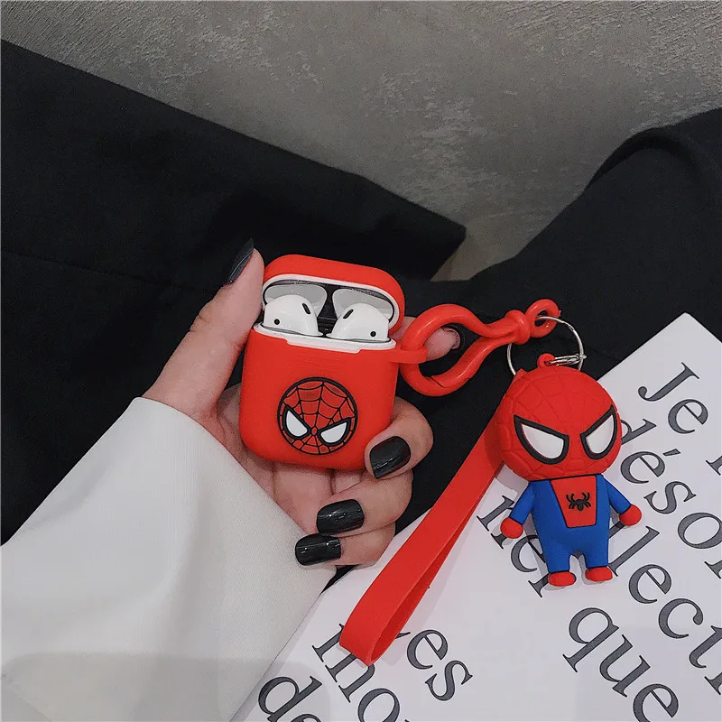 Чехол для наушников с героями мультфильмов Marvel для Apple Airpods, Железный человек, Человек-паук, супергерой, силиконовый чехол для наушников, коробка Air Pods, 2 аксессуара