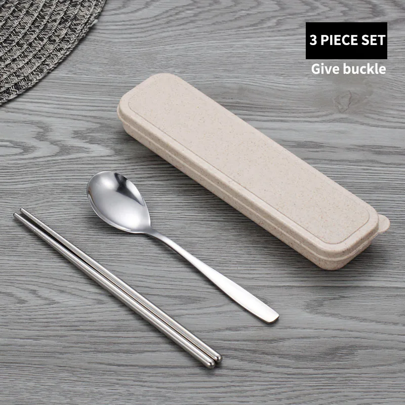 WORTHBUY Portable Dinnerware Set Stainless Steel Cutlery With Wheat Straw Handle Tableware Set For Kids School Dinner Set - Цвет: Steel 3 Set