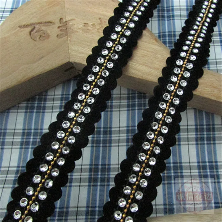 

10yards Black Lace Ribbon Golden Beads Chain Embroidery Silver Lace Applique DIY Handmade Beading Lace Trim Clothes Lace Fabric