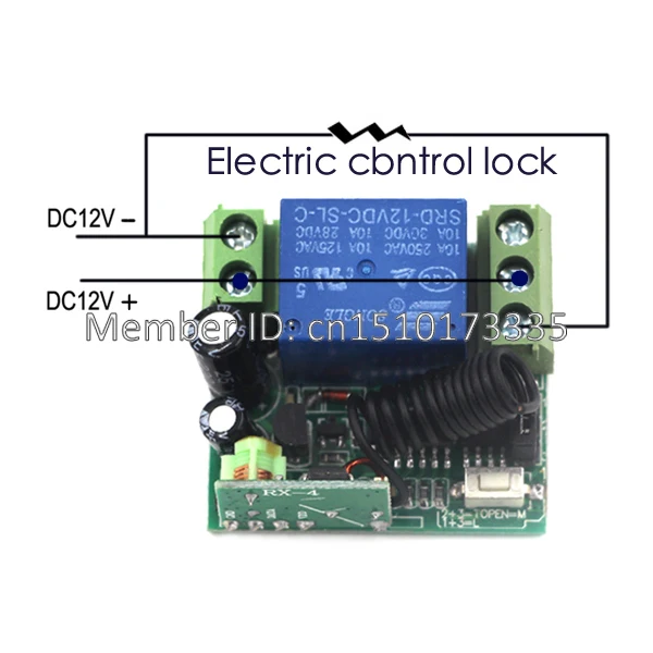 315/433MHZ DC 12V 1CH Remote Control Switch System 1PC RF Wireless 1-Button Transmitter + 2PCS 1 Channel Receivers |