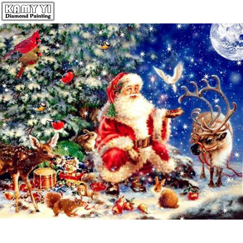 

Алмазная живопись Санта с рождественской елкой 25x30 см XY1
