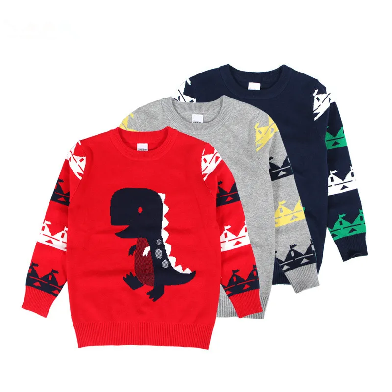 Autumn Winter Hot Sale Baby Boys Clothes Sweater Pattern Cartoon Dinosaur Cotton Soft Pullover Preppy Style Student Sweater