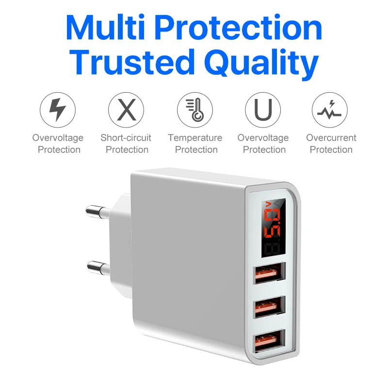 GUSGU 3 порта USB зарядное устройство для телефона светодиодный дисплей Макс 4 A