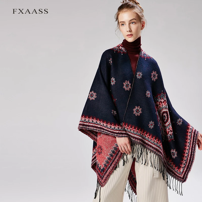 Новинка осенне зимняя шаль FXAASS Модное пончо с подсолнухами женский шарф накидка
