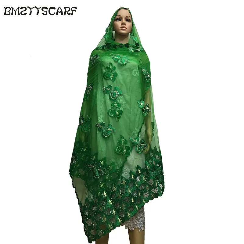 African Scarfs Net with cotton embroidery Muslim hijab scarf/ head scarf rhinestones for women scarves BM521 | Аксессуары для