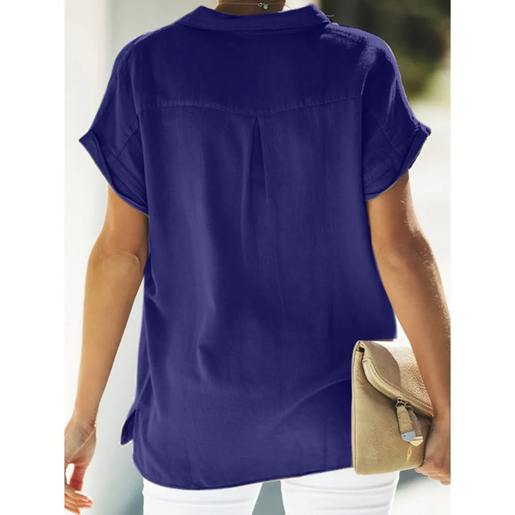 Женская офисная блузка с карманом Повседневная рубашка на пуговицах рукавом