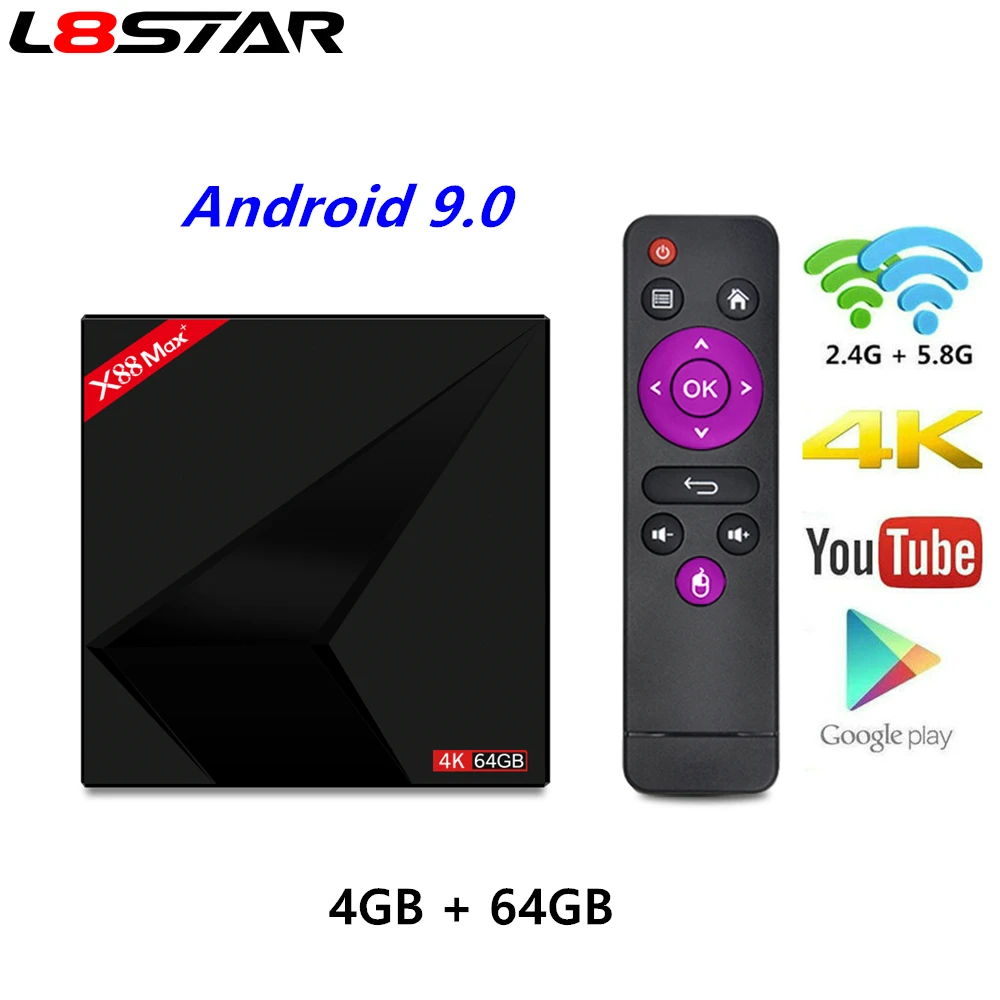 L8STAR X88 MAX + RK3328 4 Гб 64 2 4G 5G двойной WiFi Android 9 0 ТВ приставка четырехъядерный Смарт 4K type c