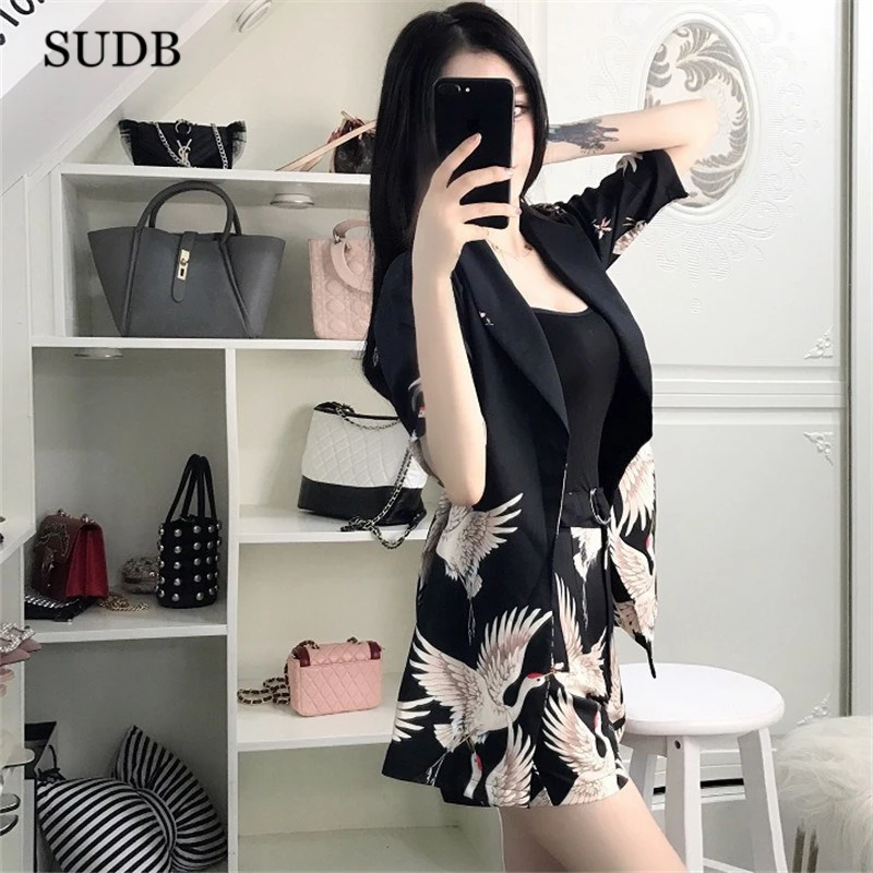 Шорты и Блейзер черный женский костюм с шортами Винтаж 3 предмета наряд женщина