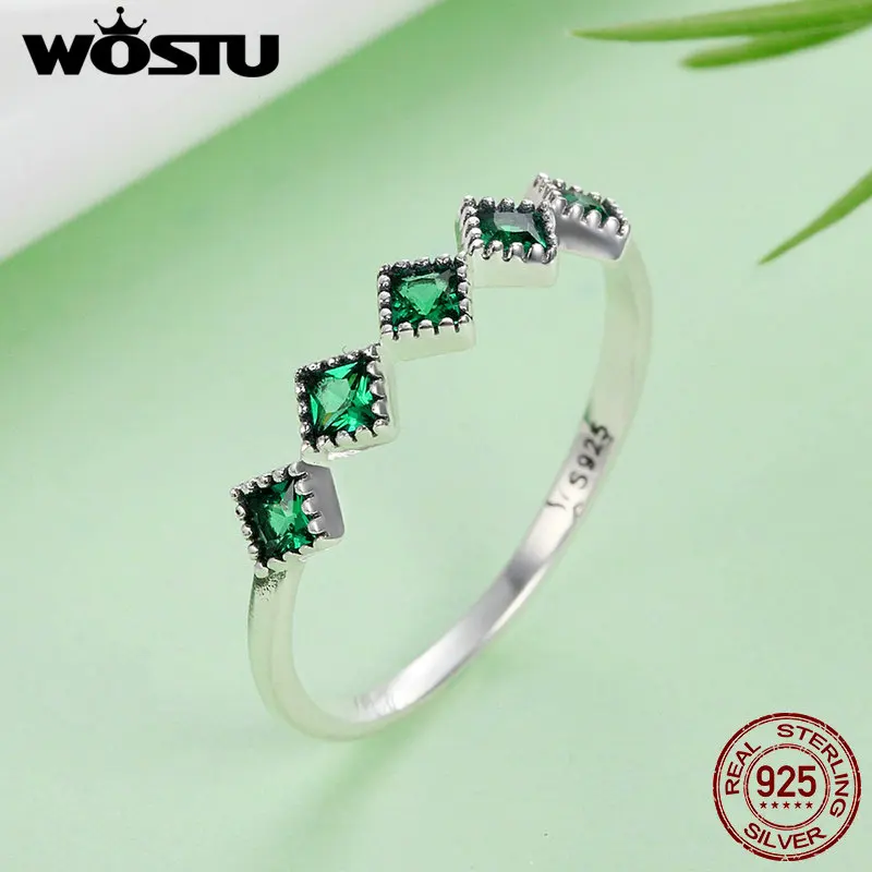 WOSTU, новая мода, аутентичное, 925 пробы, серебро, зеленый CZ, элегантное кольцо на палец для женщин, S925 серебро, хорошее ювелирное изделие, подарок DXR097