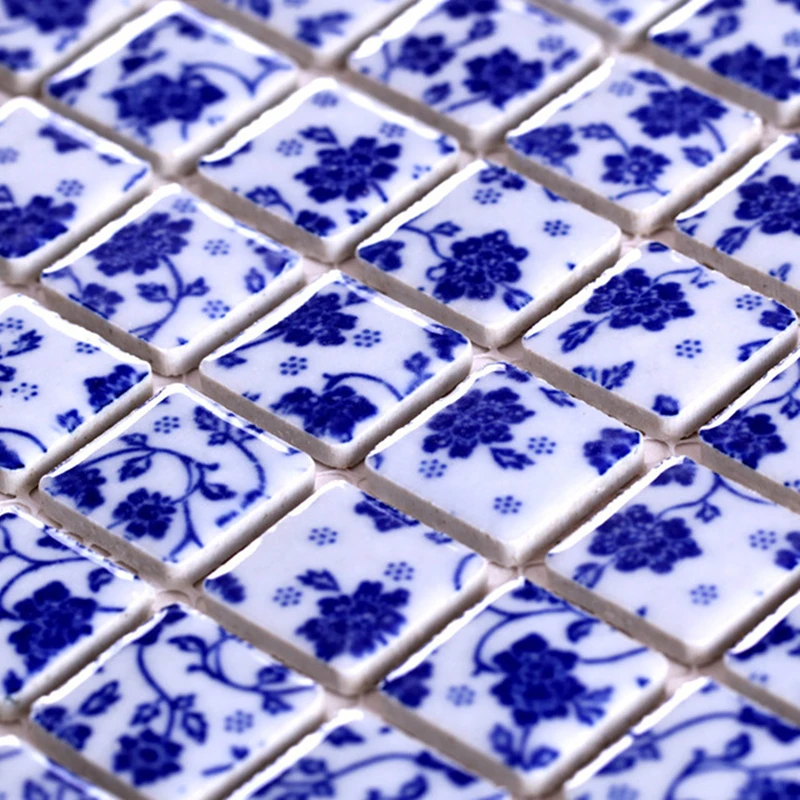 Сине белый цветок Фарфоровая керамическая мозаика Сделай Сам сад кухня backsplash