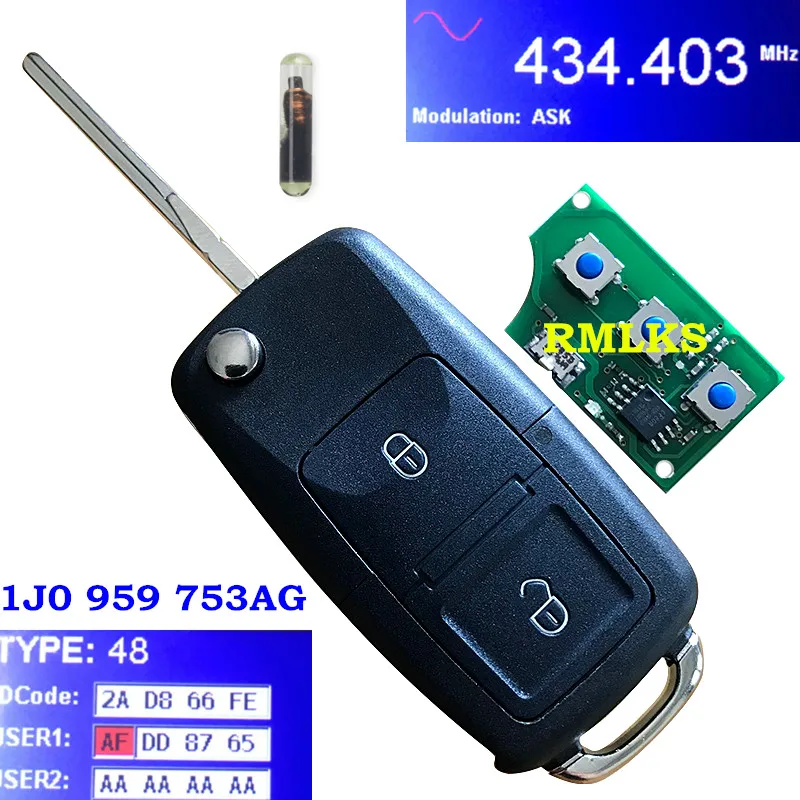 1J0 959 753 AG складной дистанционный ключ для VOLKSWAGEN SEAT SKODA Fabia Superb Octavia 2 передатчик