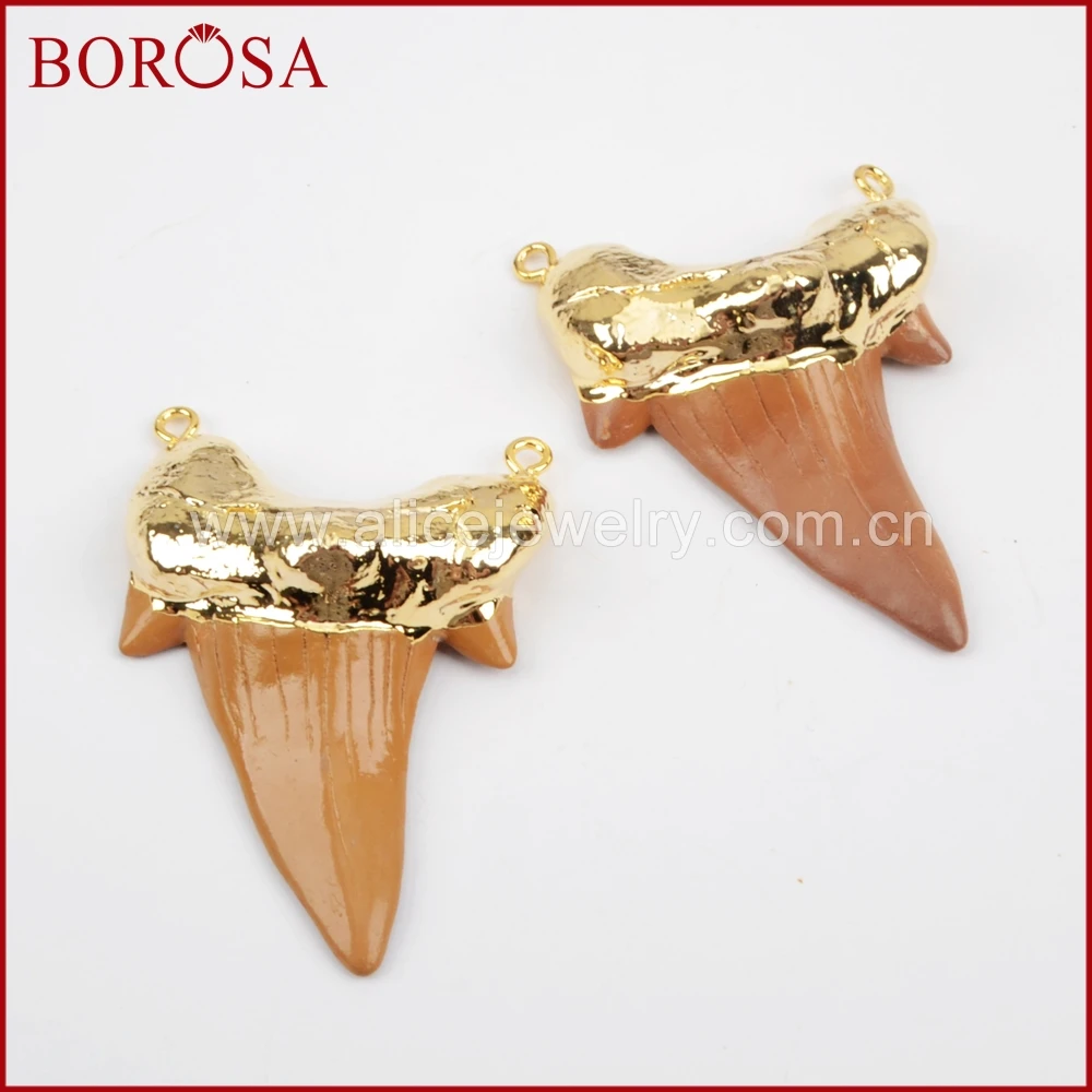 BOROSA Высокое качество 1 шт Акула зубы Eletroplated коричневая Смола разъем Druzy кулон для