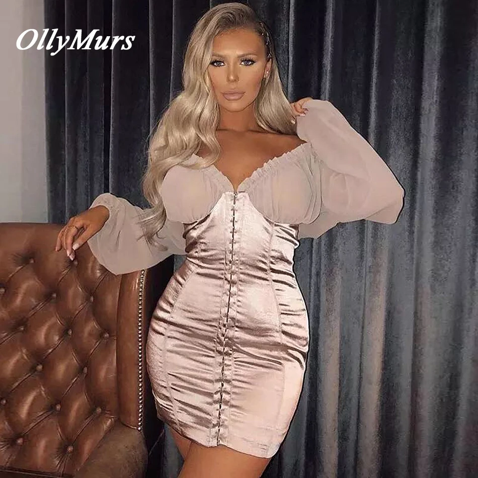 Женское облегающее платье с v образным вырезом OllyMurs серебристое вечернее длинным
