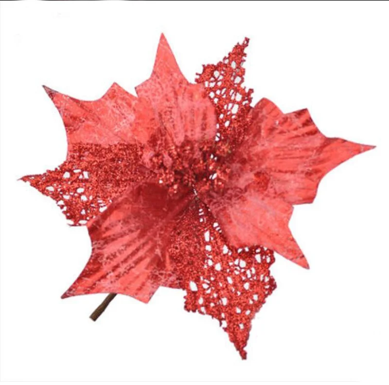 j 5 шт./лот,, Рождество, 22 см, искусственные цветы, блестящие, Poinsettia, украшения для дома, фестивали, рождественская елка, украшения, вечерние принадлежности - Цвет: j